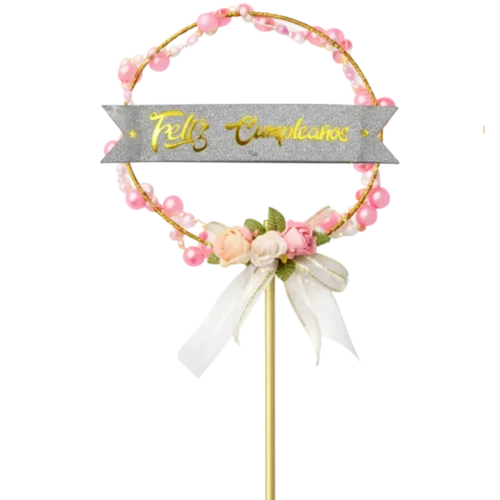 Topper Metalico Perlas y Rosas