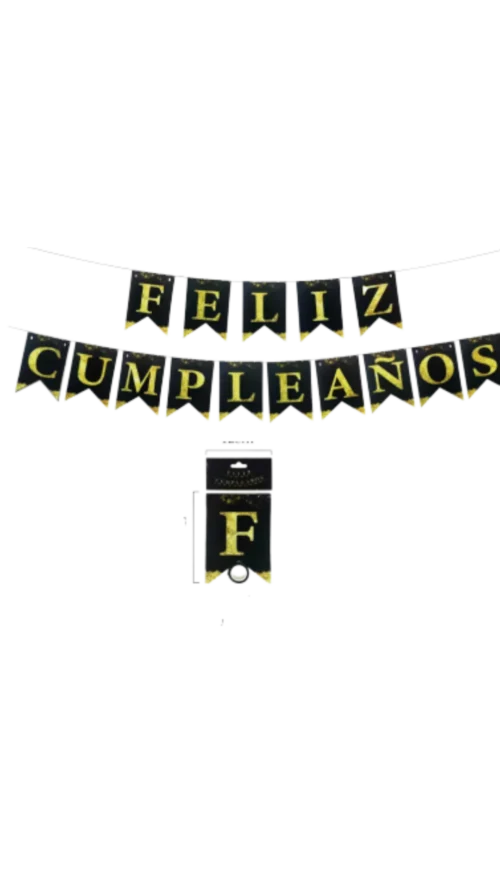 Solo se que nada se (28) Banderin Feliz Cumpleaños Gold-Black