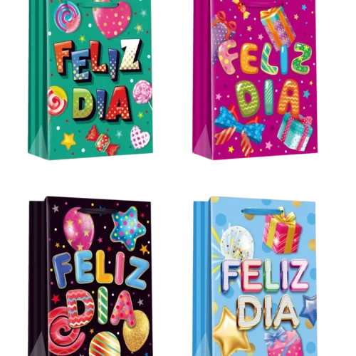 Bolsa de Regalo Papel Brillante. Paquete x 12 Surtido