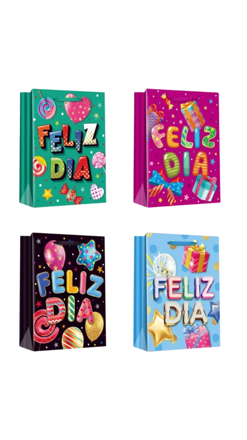 Bolsa de Regalo Papel Brillante. Paquete x 12 Surtido